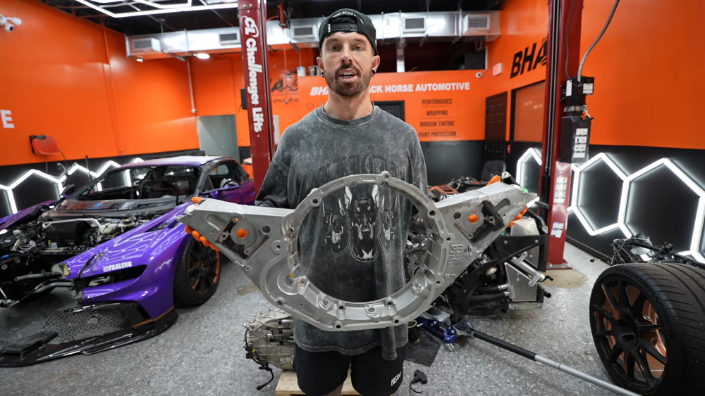 Engine and gearbox mounting removed for repair work 