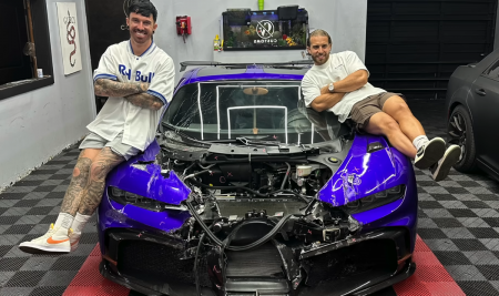 Bugatti Chiron Pur Sport separated into front and rear halves