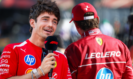 Charles Leclerc celebrates British Grand Prix victory