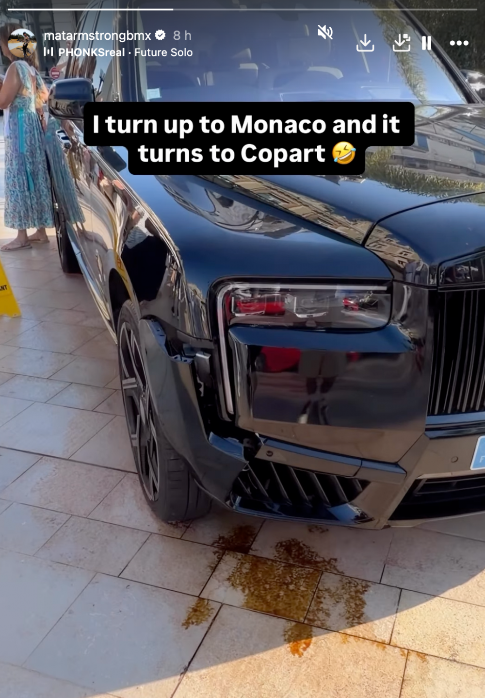 The crash happened during Armstrong's Monaco visit. (Picture: Mat Armstrong/Instagram)